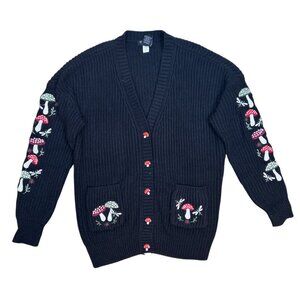 Hot Topic Thorn & Fable Cottagecore Black Cardigan Embroidered Mushrooms M